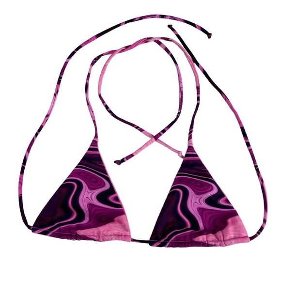 FARAI LONDON CYNTHIA PURPLE MARBLE SWIRL STRING TRIANGLE TIE SIDE BIKINI SET - Picture 6 of 15